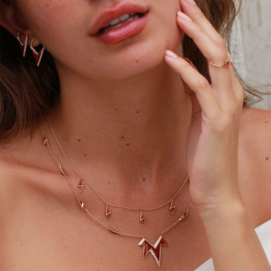 Multi Energy Necklace Red Agate Rose Gold