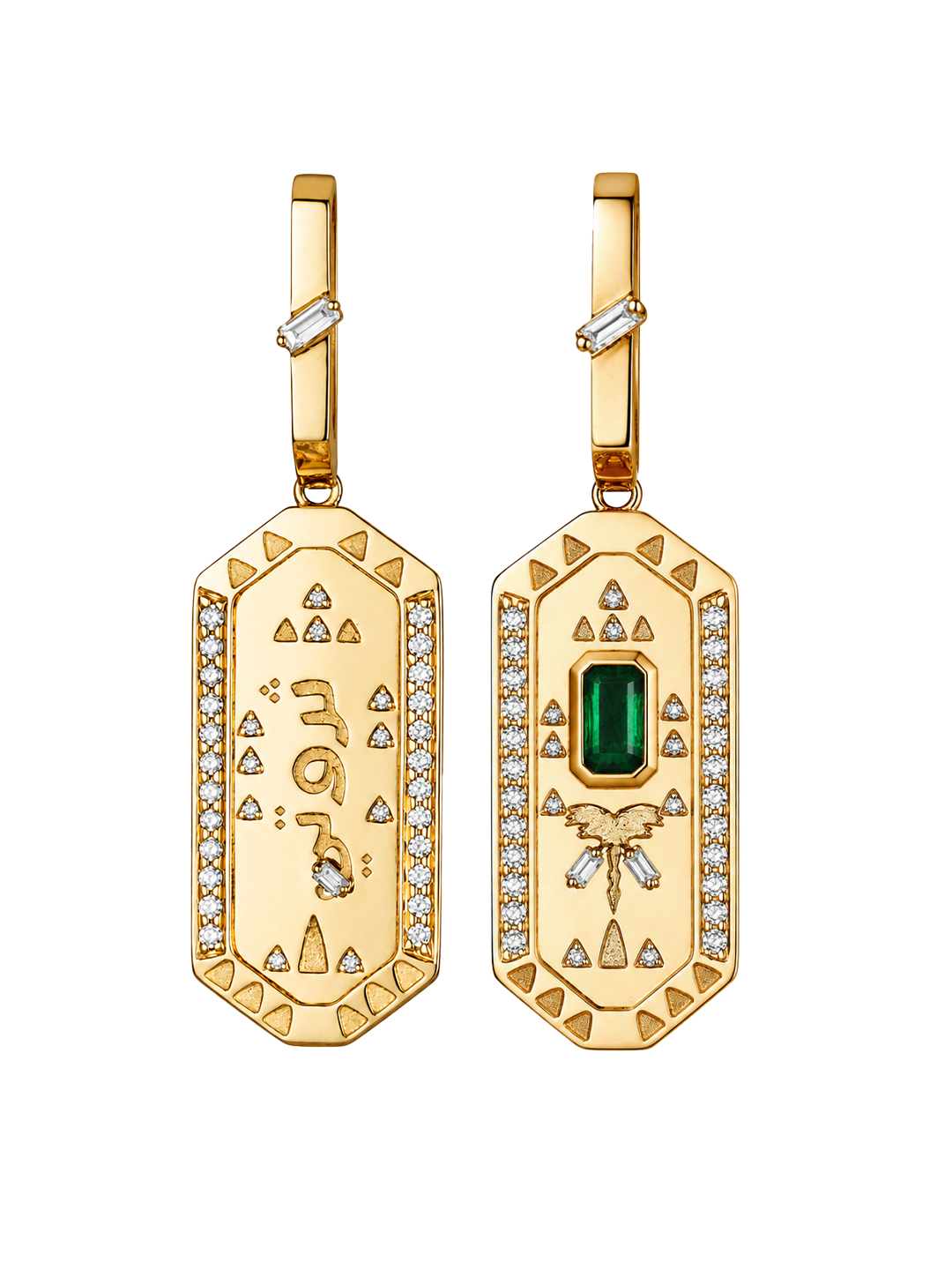 Tales & Treasures- Palm - Emerald Earrings - Paved in diamonds