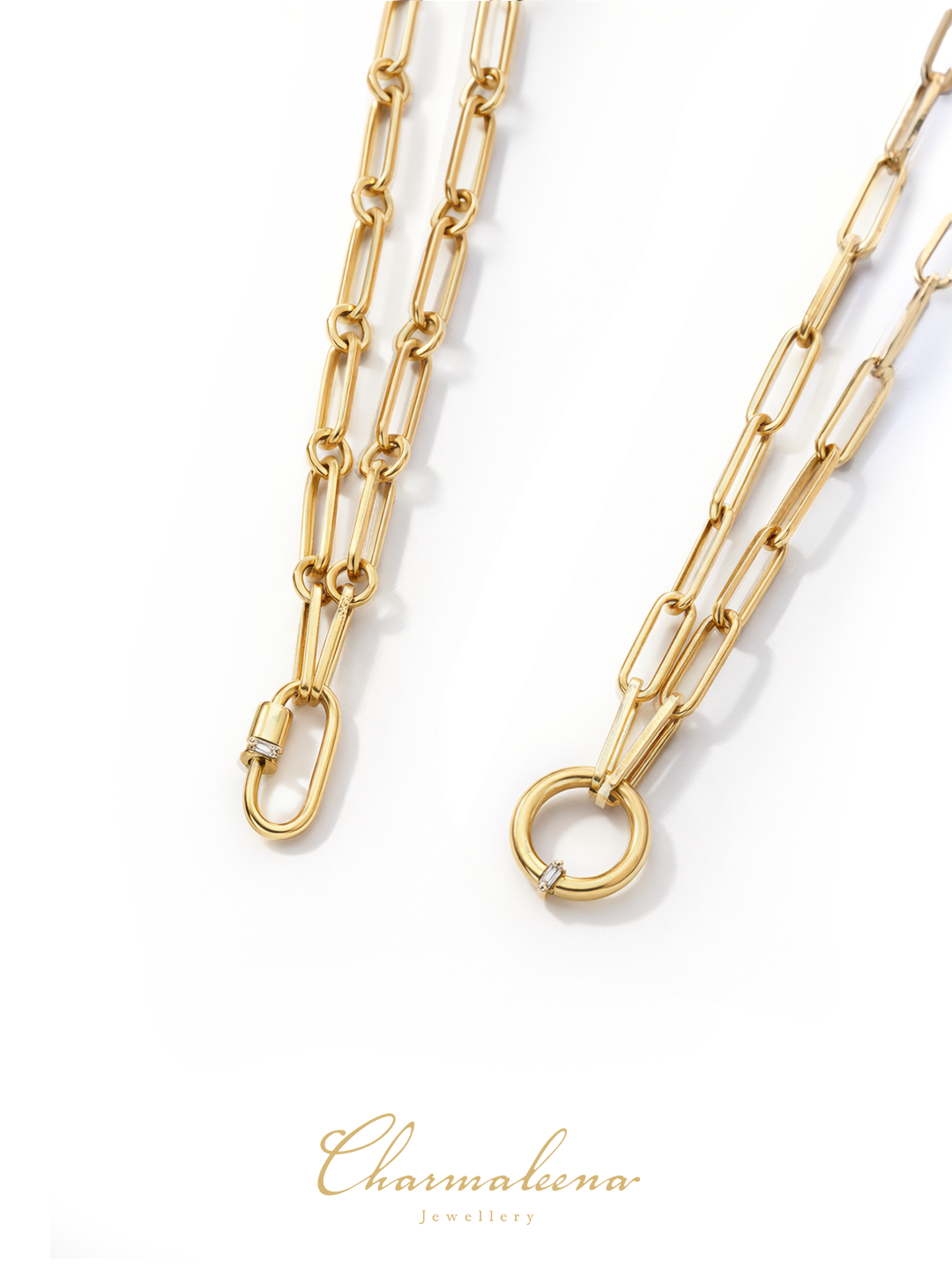 Golden - Ring Chain Necklace -  Yellow - Charmaleena Jewellery - Diamond Jewellery - Golden
