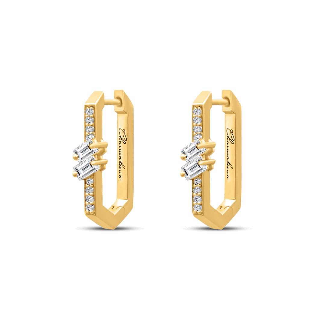 Golden Classic Earrings - Double Baguette - Yellow - Charmaleena Jewellery