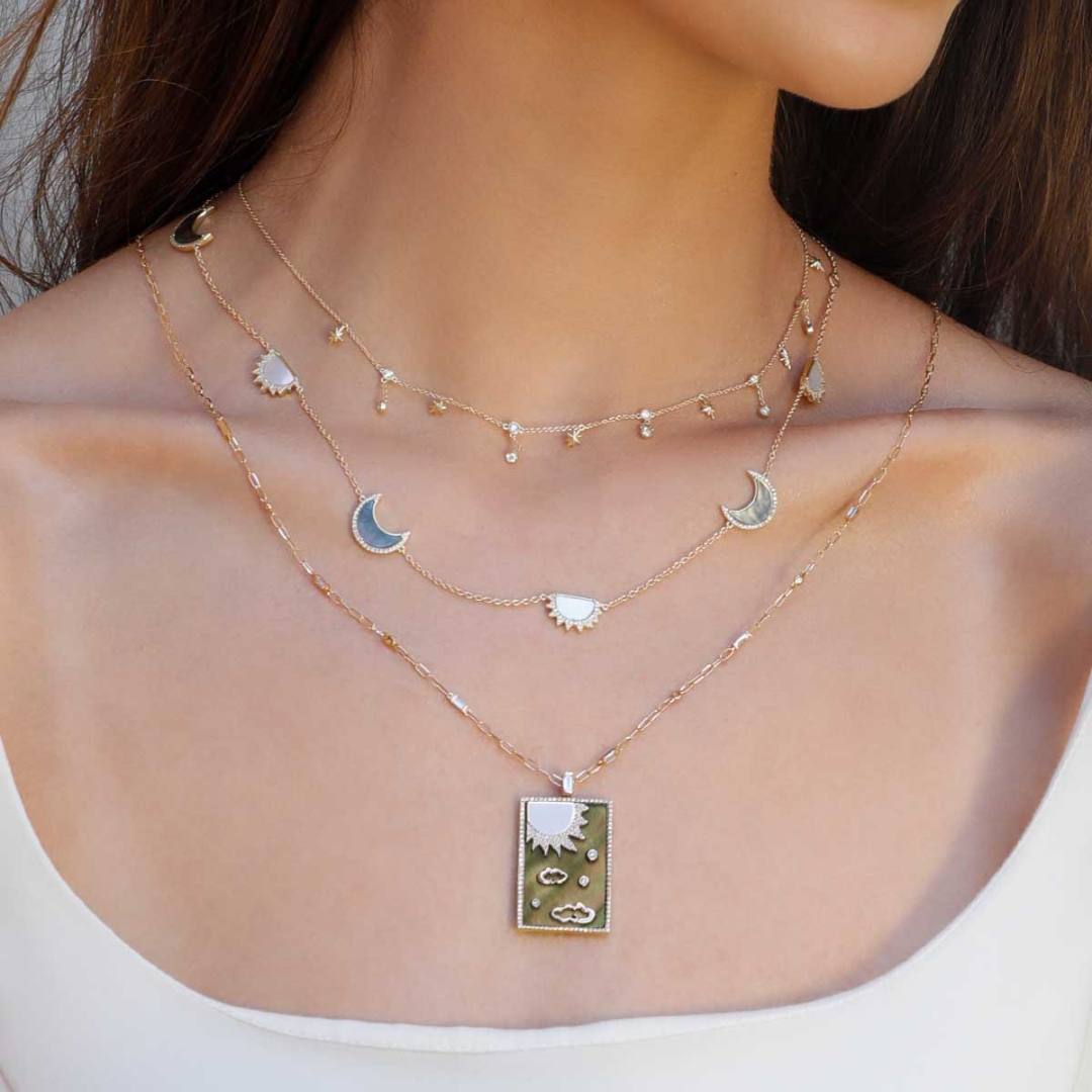 My Sky Day & Night Necklace Grey Mother Of Pearl Yellow Gold - Charmaleena Jewellery