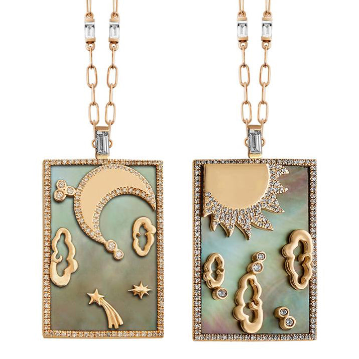 My Sky Day & Night Necklace Grey Mother Of Pearl Yellow Gold - Charmaleena Jewellery