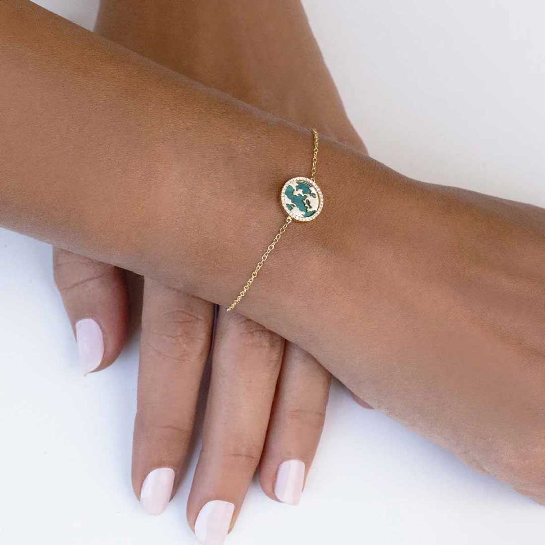 My World Bracelet Malachite Yellow Gold - Charmaleena Jewellery