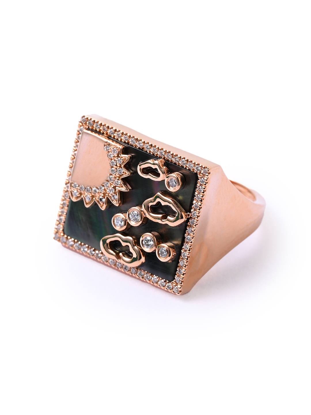 My Sky -Sun Ring- Paved - Grey Mother of Pearl - Yellow - Charmaleena Jewellery - Diamond Jewellery - My Sky