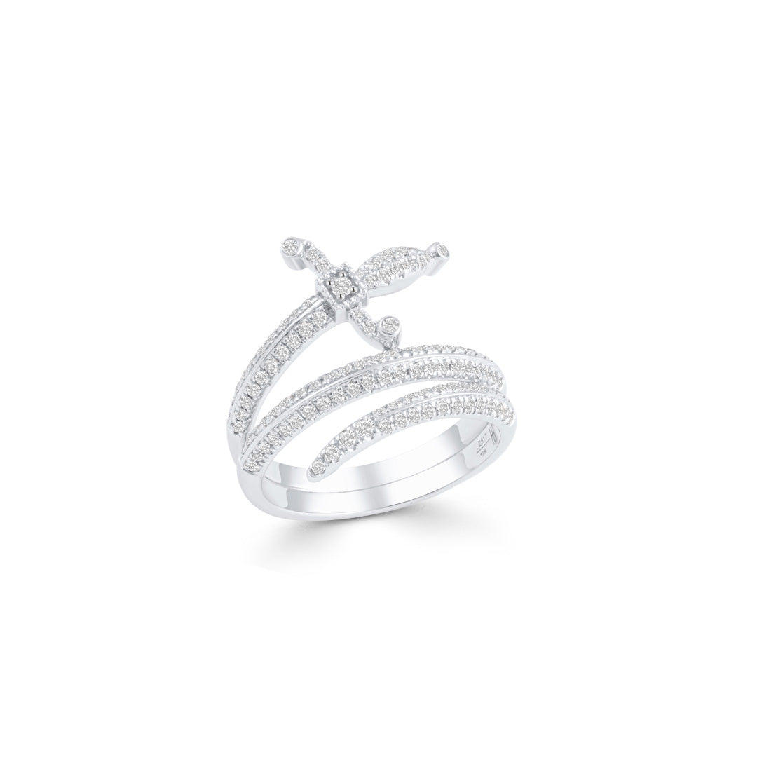 Swords of Love-Double Ring-Pave Diamonds White Gold