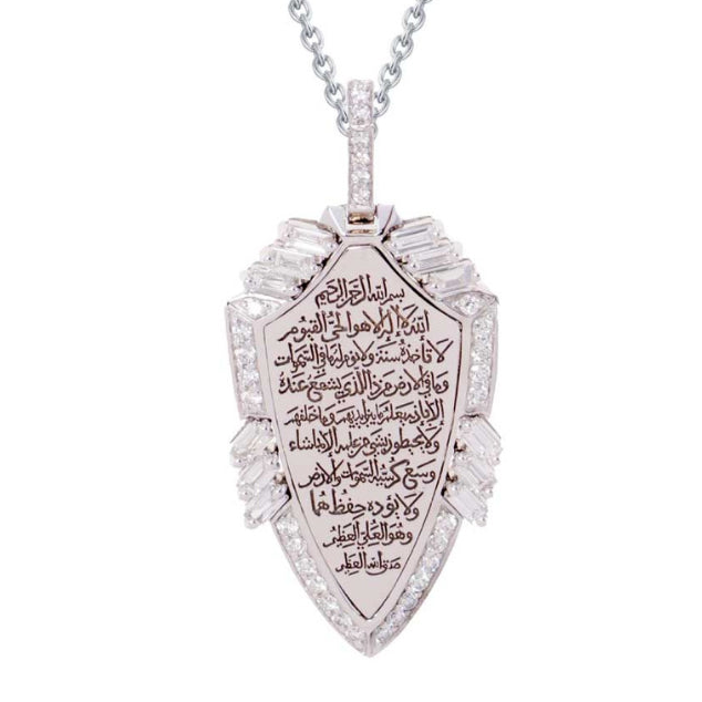 Golden - Shield Pendant - Paved- White