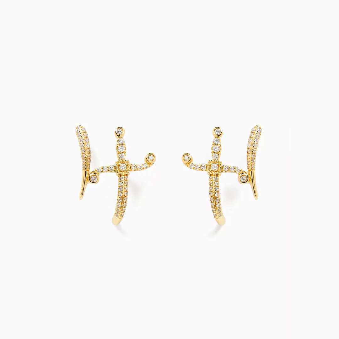 Swords of Love Earring - Paved - Yellow