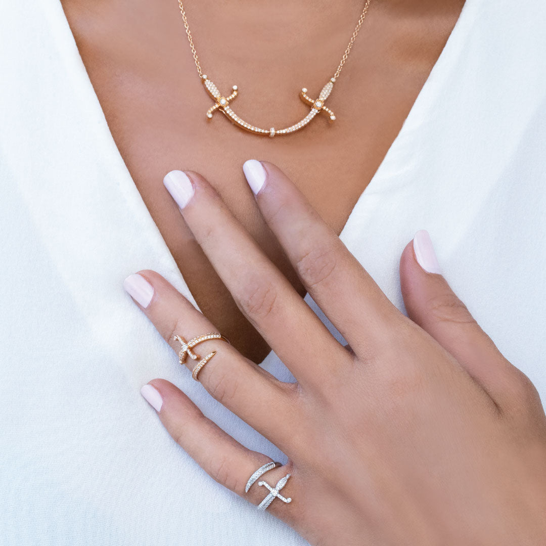 Swords of love-Necklace-Pave Diamonds-Rose Gold - Charmaleena Jewellery