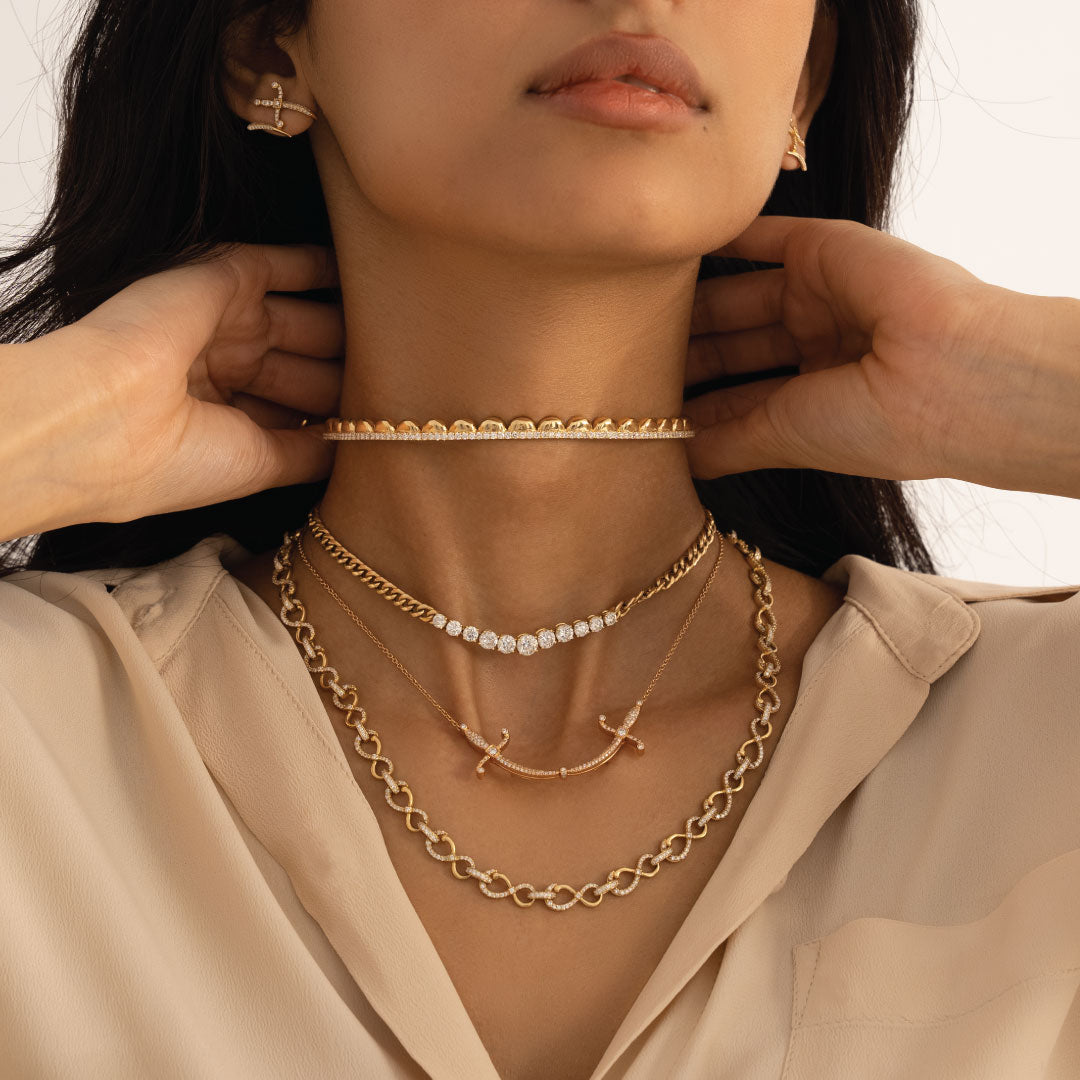 Swords of love-Necklace-Pave Diamonds- White Gold - Charmaleena Jewellery
