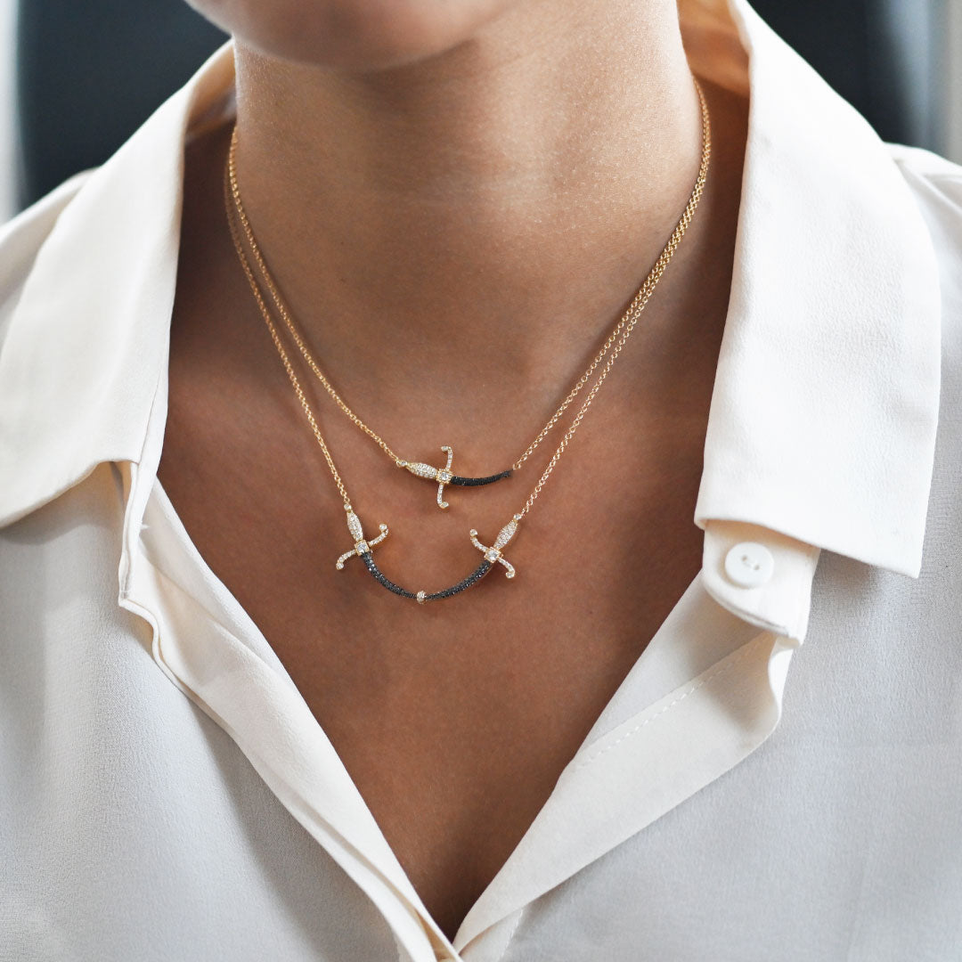 Swords of Love-Necklace-Pave Mix Diamonds - Black Rhodium&White Gold - Charmaleena Jewellery