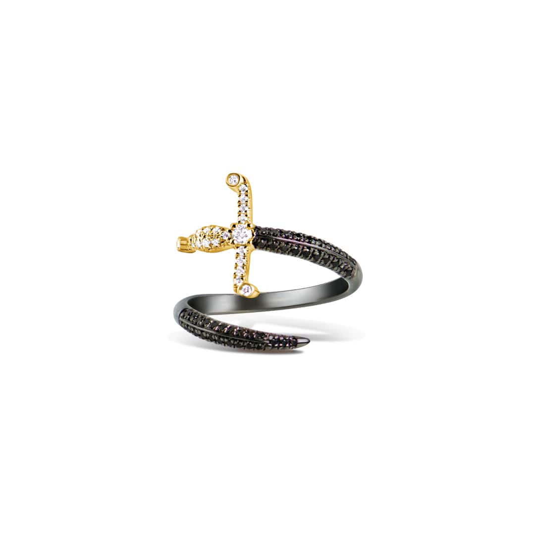 Swords of Love Ring - Pave - Yellow/Black - Charmaleena Jewellery