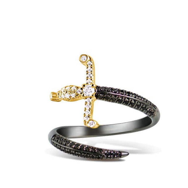 Swords of Love Ring - Pave - Yellow/Black - Charmaleena Jewellery
